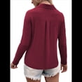 thumbnail image 3 of Camisetas de Mujer con Botones, Mangas 3/4, Cuello en V, Camisetas Casuales de Verano para Mujer Vino Tinto L, 3 of 7
