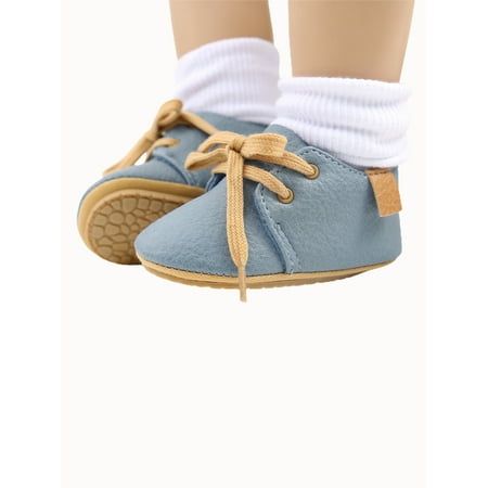 

Baby Boys Girls Leather Sneakers Non-Slip Rubber Sole Crib Shoes Oxford Loafers