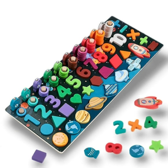 Wooden Puzzles For Toddlers, Color Alphabet Shape Number Sorting Fishing Stacking Block Learn