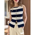 thumbnail image 4 of Women's Tank Tops Striped Sleeveless Button Front Knit Vest Summer Open Cardigan XL, 4 of 9