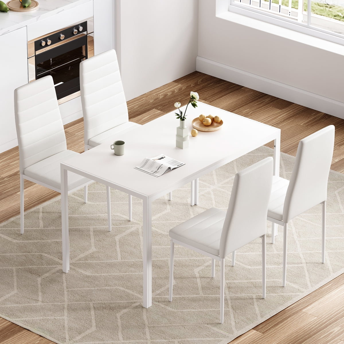 2-Pack White PU Leather Dining Chairs  Modern Upholstered Side Chairs with Sturdy Metal Frame for Kitchen & Dining Room