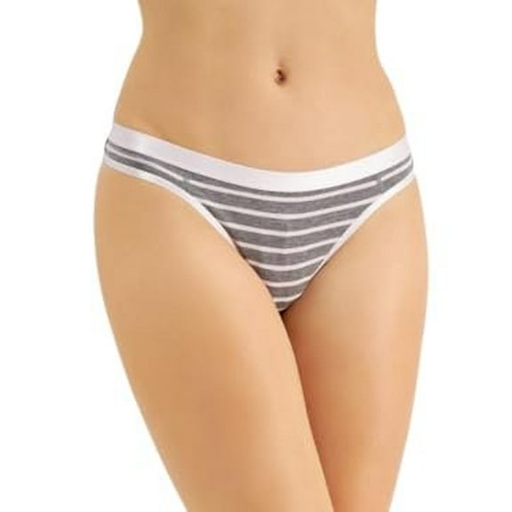 Jenni Women's Striped Thong Panty, Black/White US, Alpha, Medium, Regular, Regular, Grey/White