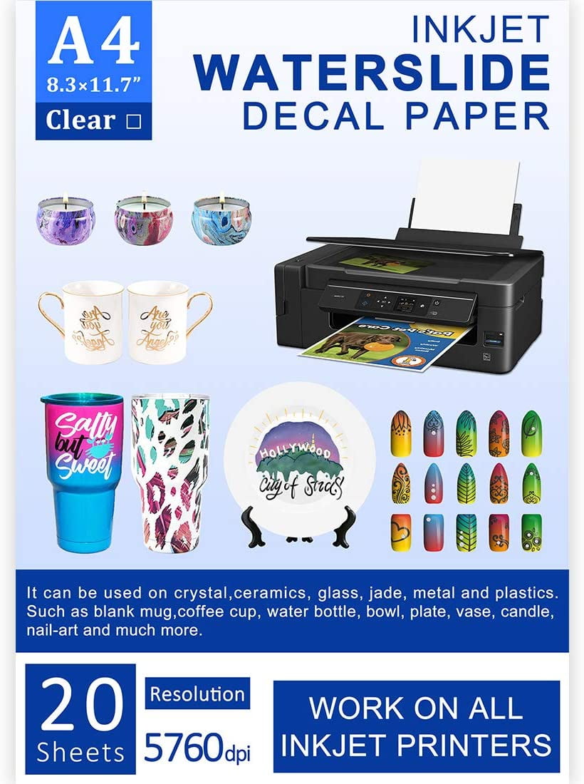 22 Sheets Bag Pillow A4 Size Clear Non-waterslide Decal Paper for Any Inkjet Printer with Sublimation Ink Home Decorati for Cups 