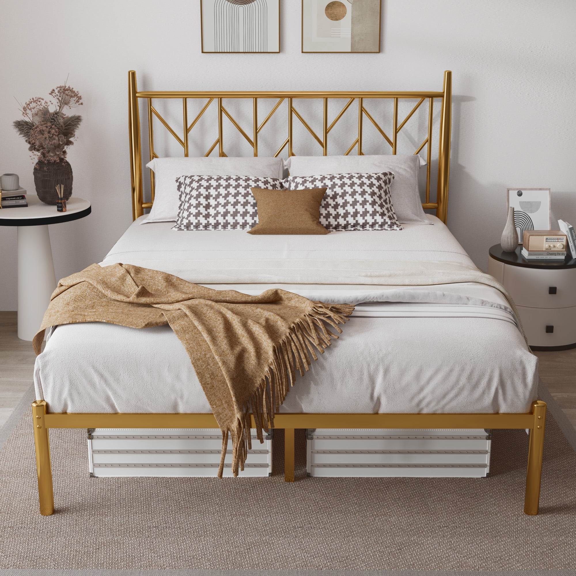Gold queen on sale platform bed