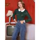 thumbnail image 2 of Blusaa Cuadros Cuello Peter Pan Manga Abullonada En Contraste Camisa Para Mujer Verde M, 2 of 6