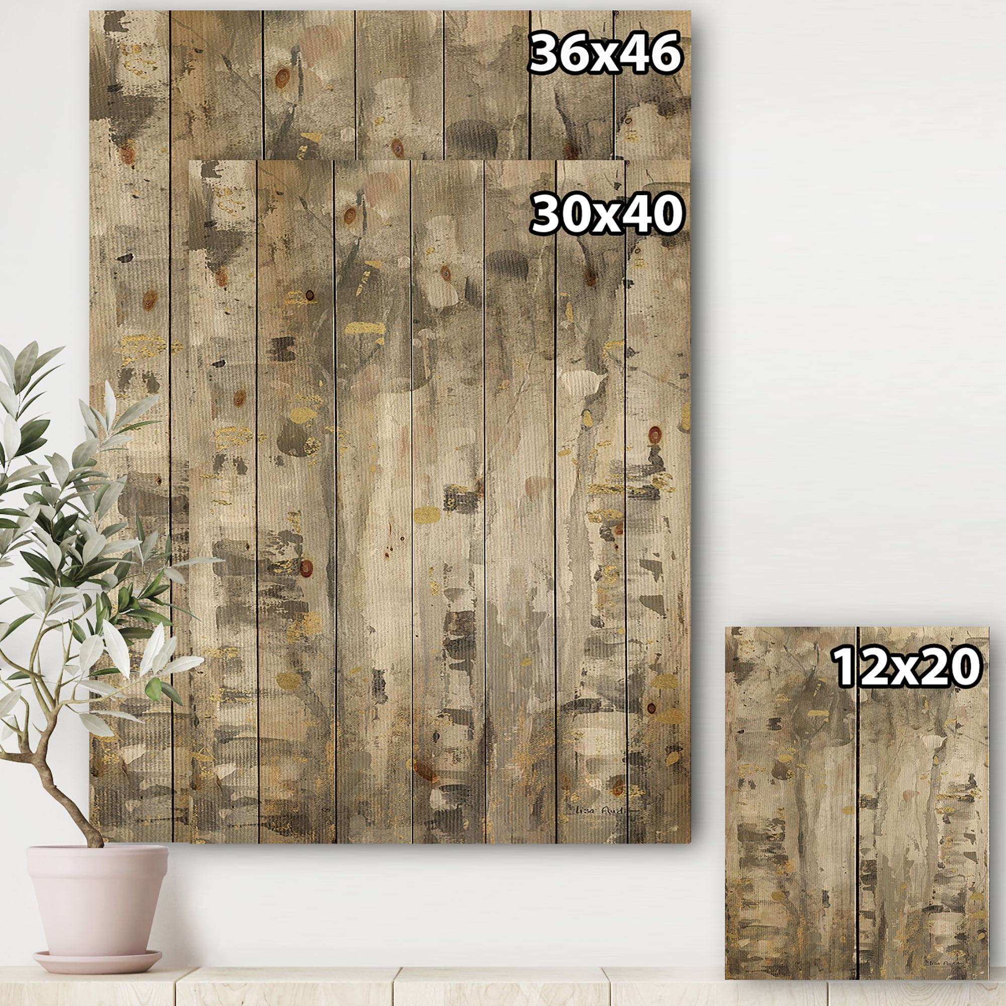 Designart 'The Modern Grey Forest II' Farmhouse Print on Natural Pine Wood