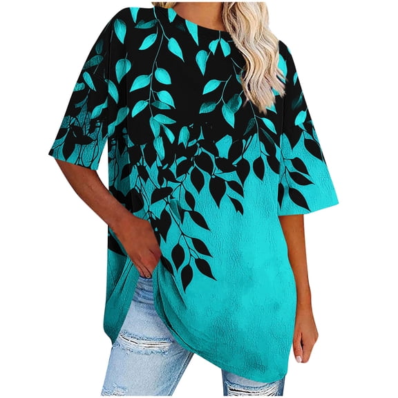 Womens Oversized Graphic Tees Plus Size Drop Shoulder Summer T-Shirts Baggy Short Sleeve Casual Pullover Green, M