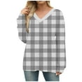 thumbnail image 7 of Ltctricy Women's Long Sleeve T Shirts V Neck Plaid Plus Size Tunic Tops Soft Casual Tees Loose Trendy Blouses(Gray,4X-Large), 7 of 7