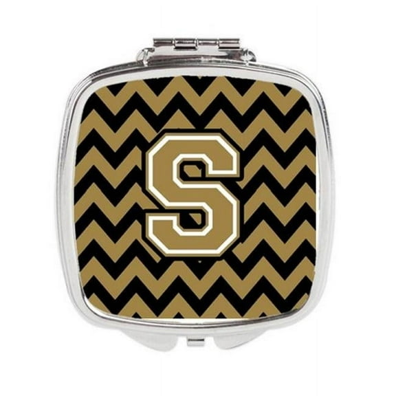 Carolines Treasures  Letter S Chevron Black & Gold Compact Mirror - 3 x 0.3 x 2.75 in.