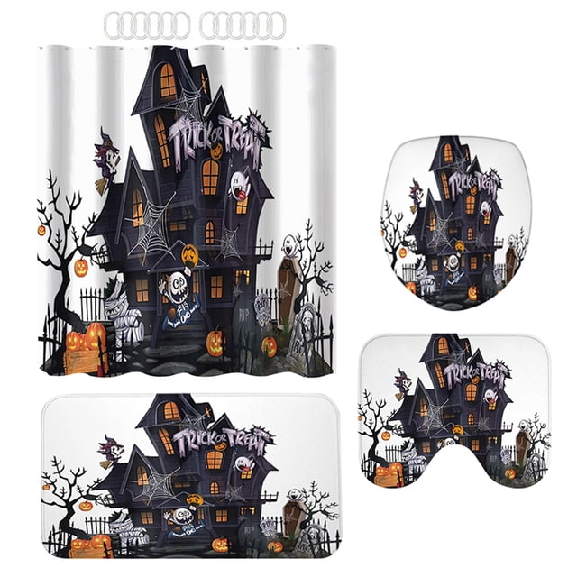 Juego Cortinas Ducha Casa Encantada Accesorios Baño 71x71 Pulgadas para Halloween