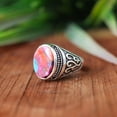 thumbnail image 6 of Pink Dahlia Oyster Turquoise Ring, 925 Silver Ring, Designer Ring, Multi-Stone Mosaic Ring, Boho Jewelry, Oval Gemstone Ring, Gift For Her*, 6 of 10