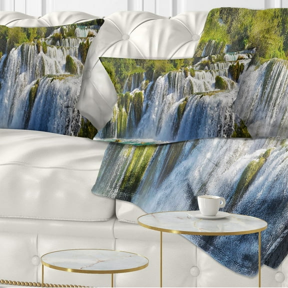Designart Waterfall KRKA Panorama - Landscape Photography Throw Pillow - 12x20