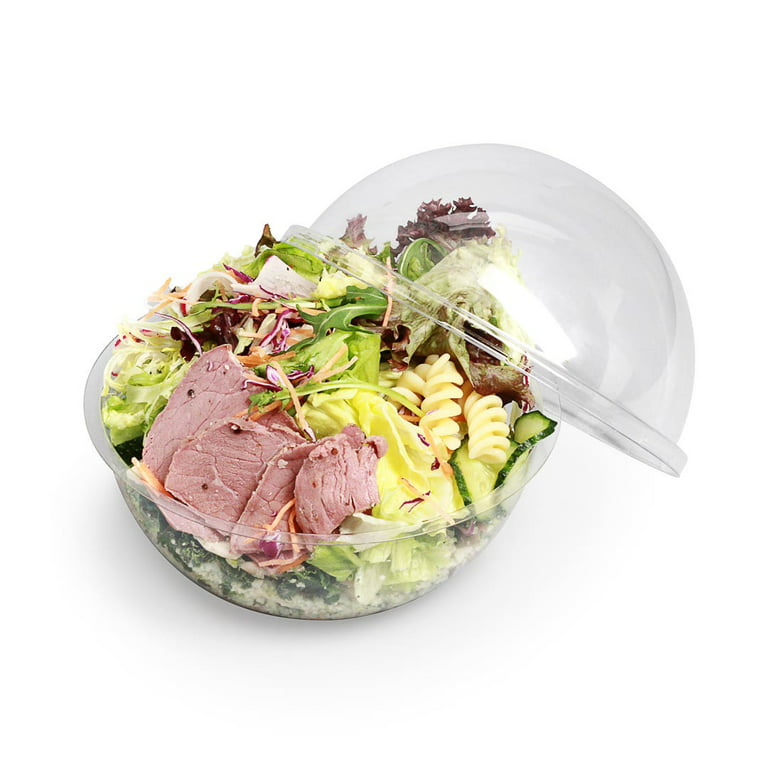 Restaurantware Thermo Tek 12 Ounce Salad Containers with Lids, 500 Sphere to Go Bowls with Lids - Airtight Dome Lids, Lightweight, Clear Plastic