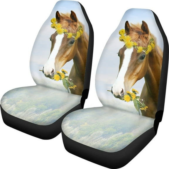 Xoenoiee Daisy Horse Print Car Seat Covers Auto Seat Covers Full Set Front Seat Protector Car Interior Accessories Fit Trucks Sedan SUV