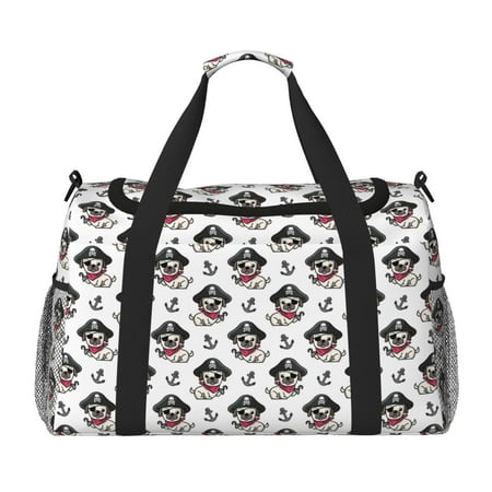 Honeii DOG IS WEARING PIRATE COSTUME Print Gym Bag Carry on Weekender Overnight Bag  Travel Duffel Bags  Personal Item Travel Bag Tote Bag Workout Dance Bag