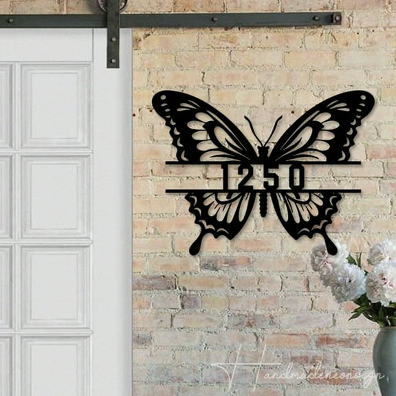 Handmadetneonsign Butterfly House Number Metal Wall Art LED Light - Personalized Sign Home Decor 58707