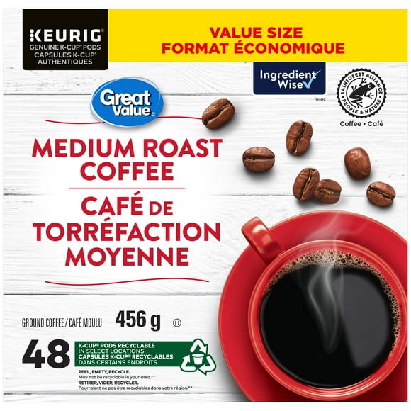 Great Value Medium Roast Coffee, GTVL KC MEDIUM ROAST RFA 48CT