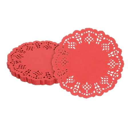 50pcs Paper Doilies, 3.5 Inch Lace Paper Doilies, Disposable Paper Placemats Red
