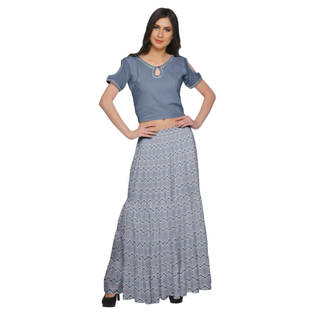Moomaya Printed Two Piece Flared Skirt And Crop Top Rayon Ethnic Set For Girls