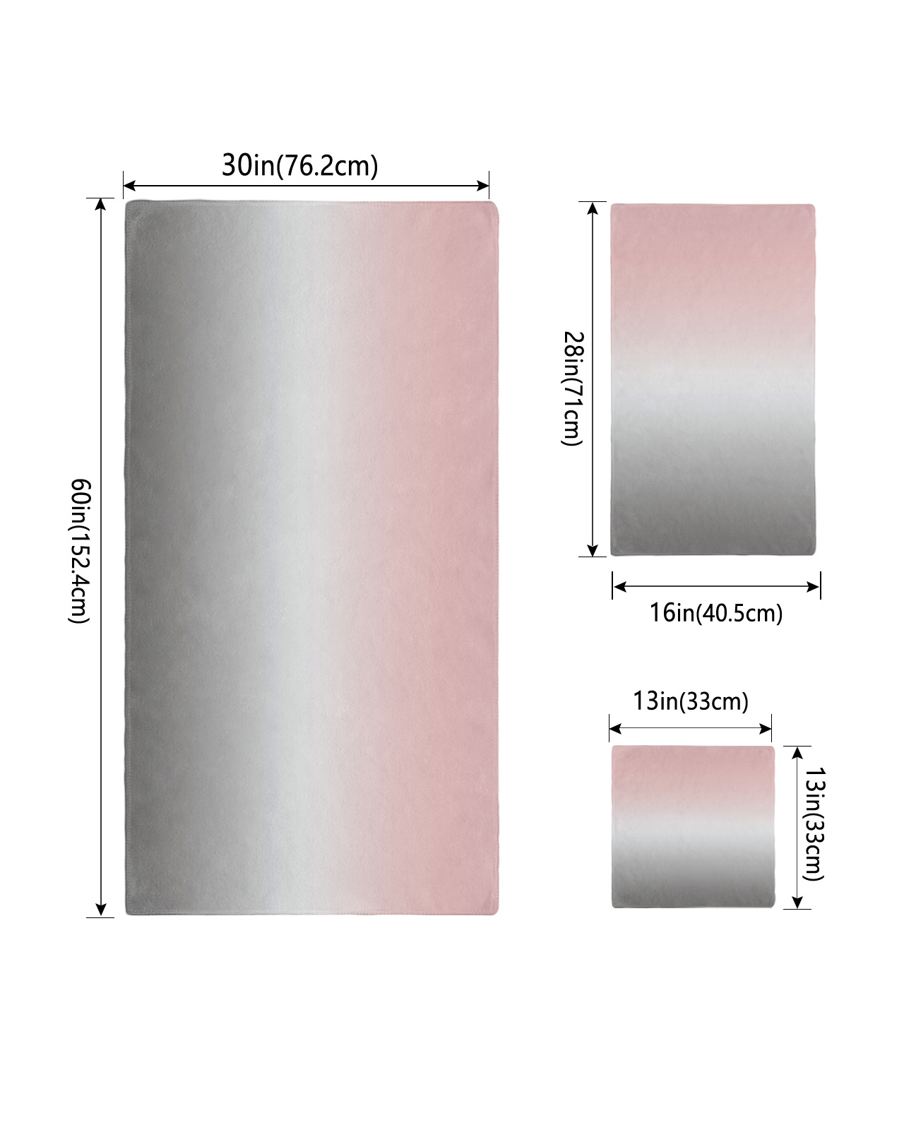 Gradient Pink Grey Towel Set of 3, Soft Microfiber Bath Towels, Hand Towel, Washcloths, Modern Abstract Color Ombré Art Quick-Dry Absorbent Towels for Bathroom Kitchen Hotel Beach Gym Spa