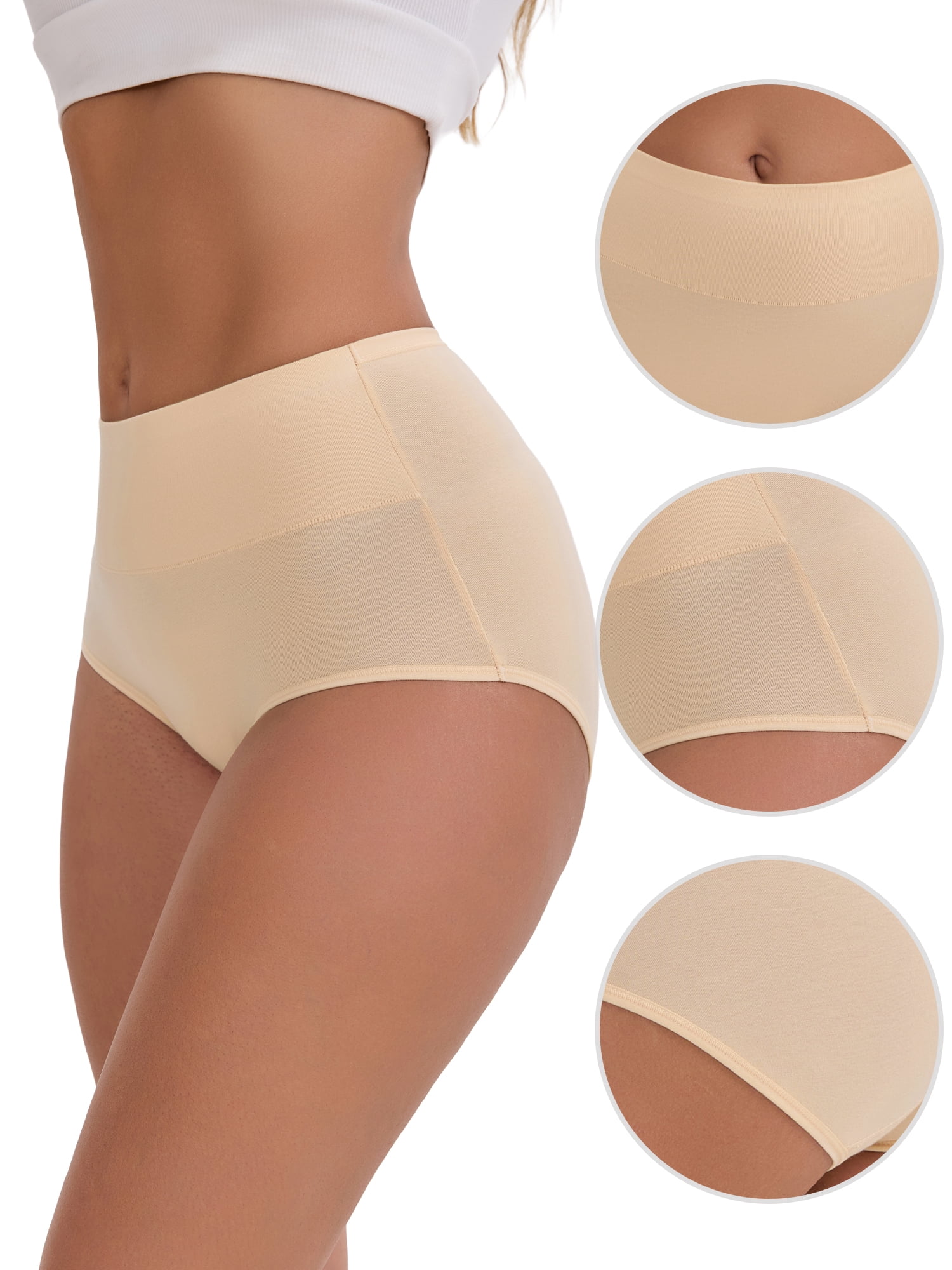 DARING DIVA Women's Tummy Control Underwear Briefs 4 Packs S Beige