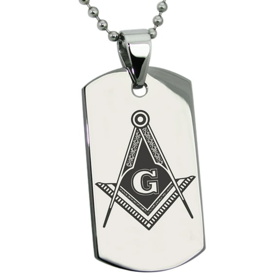 Tioneer Stainless Steel Freemasons Masonic Royal Compass Engraved Dog Tag Pendant Necklace