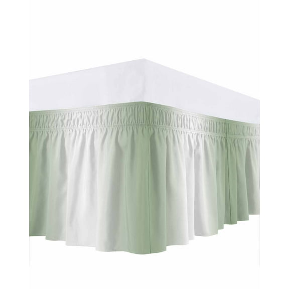 Sage Green Bed Skirt and White Gradient Bed Skirts Queen Size 16 Inch Drop, Wrap Around Dust Ruffle Bedskirt with Adjustable Elastic Belt for Queen Size Beds