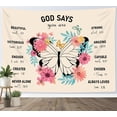 thumbnail image 3 of Inspirational Bible Verse Wall Tapestry with Butterfly and Pink Floral Design, Beige Background, 60 x 40 Inch Hanging Decor for Bedroom or Living Room, 3 of 5