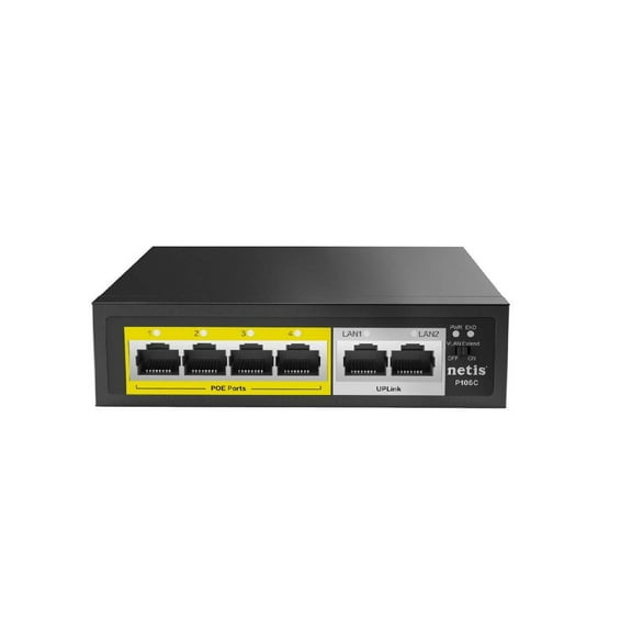 Netis P106C 4 POE 2 Uplink 100M Standard Fast Ethernet POE/ POE  Switch with Plug and Play | IEEE 802.3at/af Compliant Powered Devices (PDs) with Auto MDI/MDIX Function | POE Budget 65W