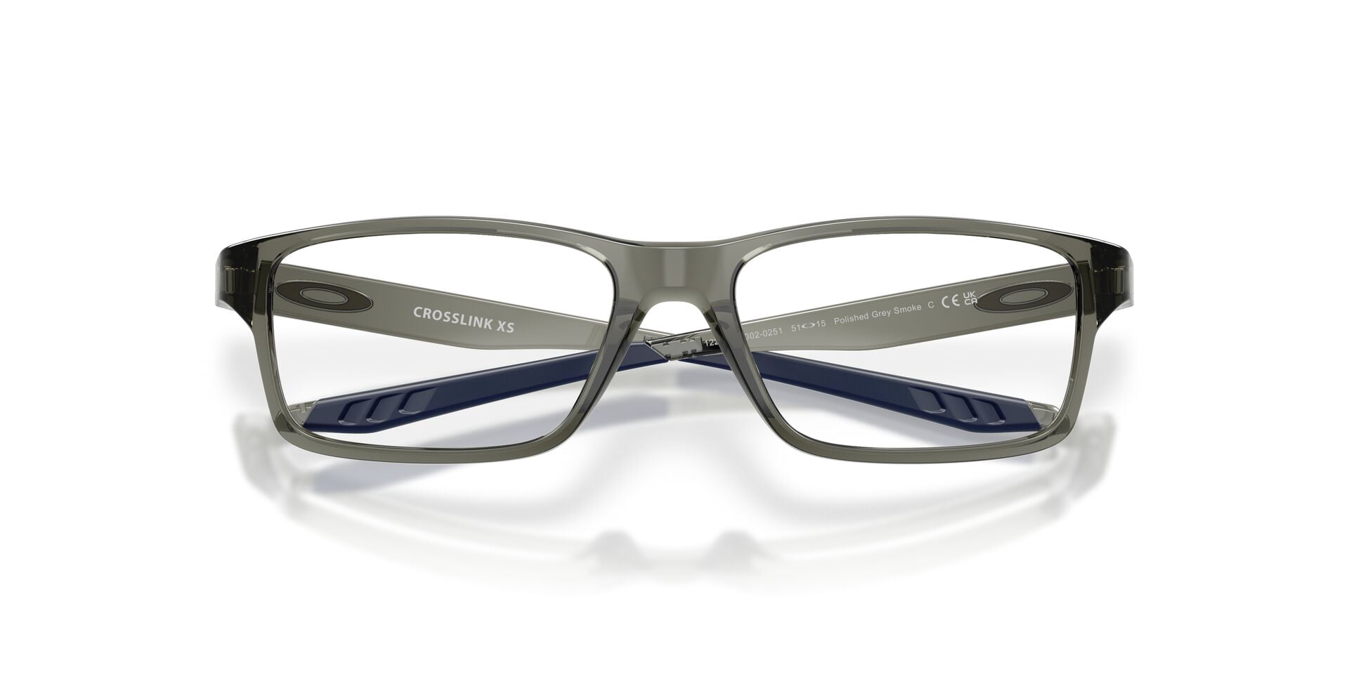 Oakley Youth Size 49 Square Crosslink XS Optical Glasses, Polished Grey Smoke/Demo Lens
