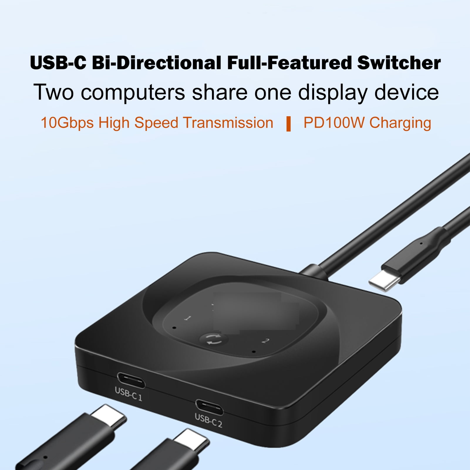 USB-C Bidirectional Switcher - 2 Computers USB C KVM Switch - Supports 8K@60Hz HDR - 10Gbps Data Transfer - PD 100W Charging - Includes 2 USB-C Cables - Connect Tablet/Phone Screen - Walmart Compliant