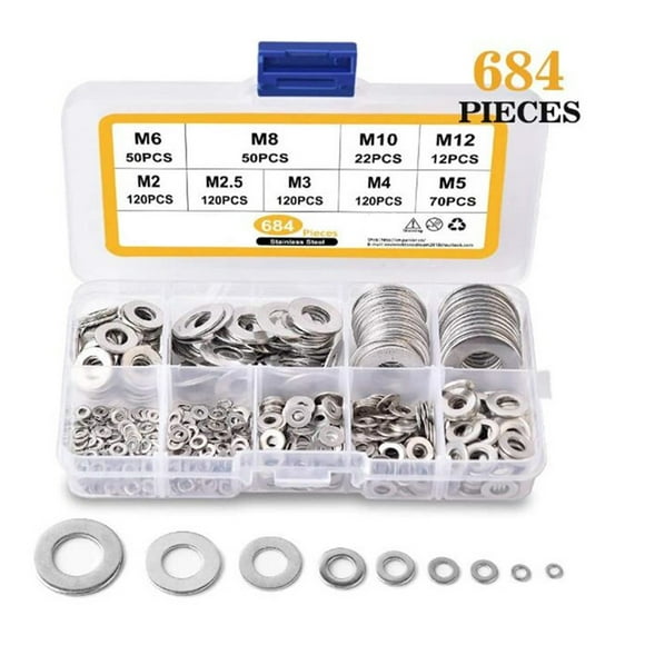 Stainless Steel Flat Washers, 684Pcs Flat Washers 304 Stainless Steel Washers