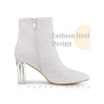thumbnail image 3 of BLISSFUL STEP Women's Ankle Boots Clear Block Heel Sparkly Glitter Pointed Toe Boots White 5.5, 3 of 6