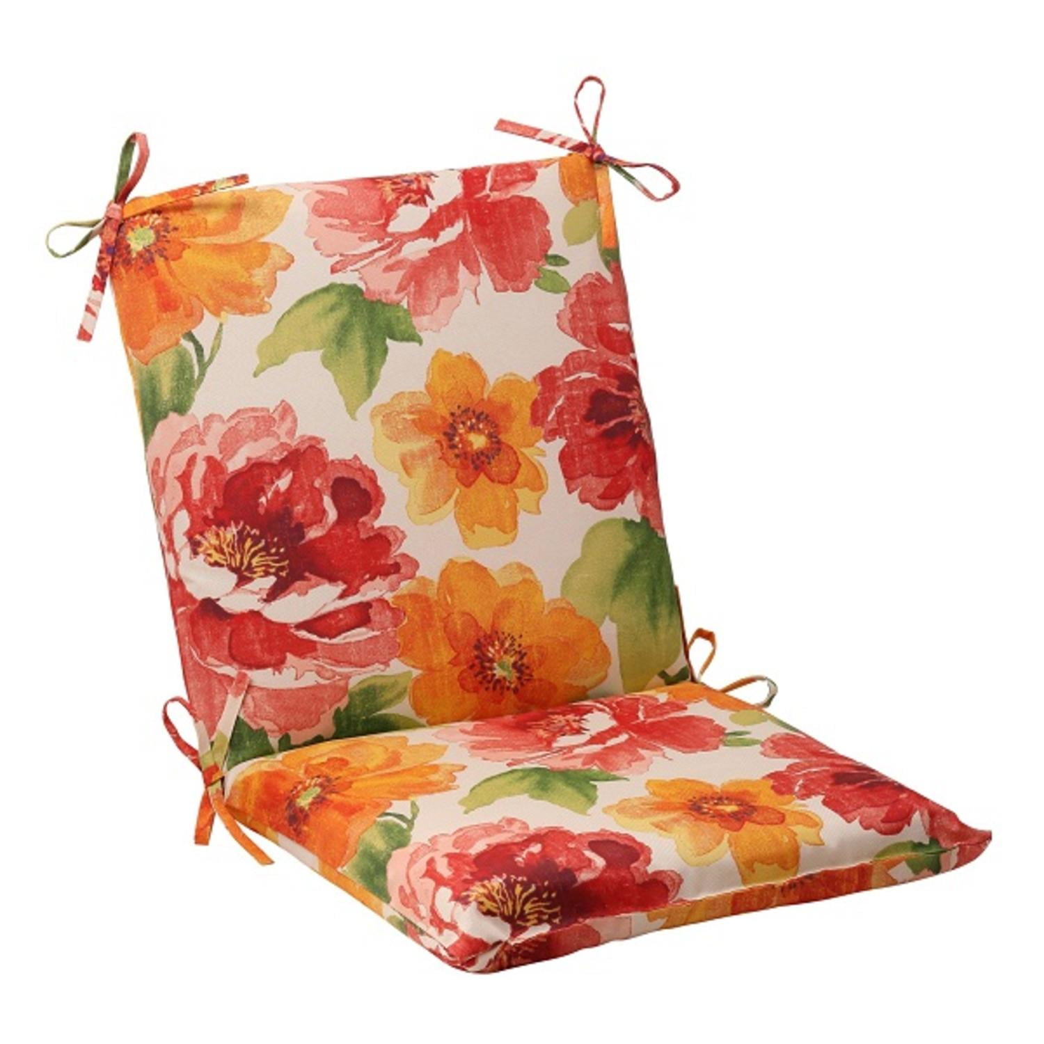 36.5" White Floral Splash Outdoor Patio Squared Chair Cushion with Ties