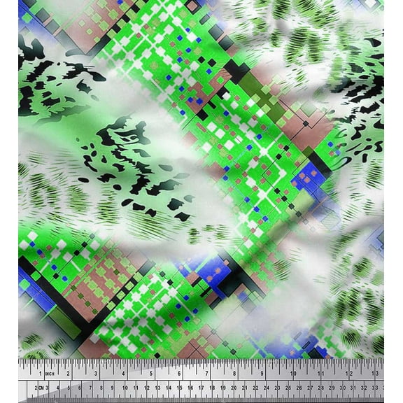 Soimoi Green Cotton Duck Fabric Geometric & Leopard Animal Skin Print Fabric by the Yard 42 Inch Wide