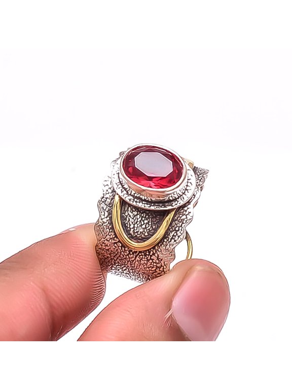 Pink Rubellite Tourmaline - Brazil Oxidised 925 Sterling Silver Ring S.9 R65 Christmas Gift