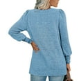 thumbnail image 6 of AXXD Blue Basic Casual Tops for Women Summer 2024 Trendy Long Sleeve Solid Color Comfortable Breathable V-Neck Shirt Tops, 6 of 9