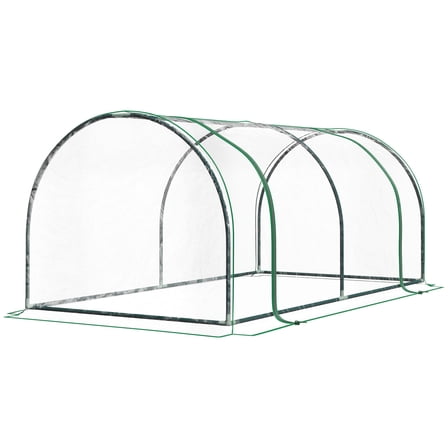 Outsunny 7' x 3' x 2.5' Mini Greenhouse, Portable Greenhouse Hot House with 4 Zippered Doors & PVC Cover for Outdoor Garden Lawn, Clear