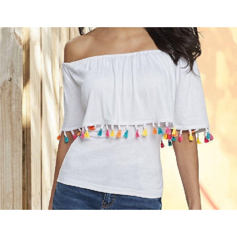 K. Jordan Women's Off Shoulder Top With Tassel Trim in White - 3X -  Walmart.com
