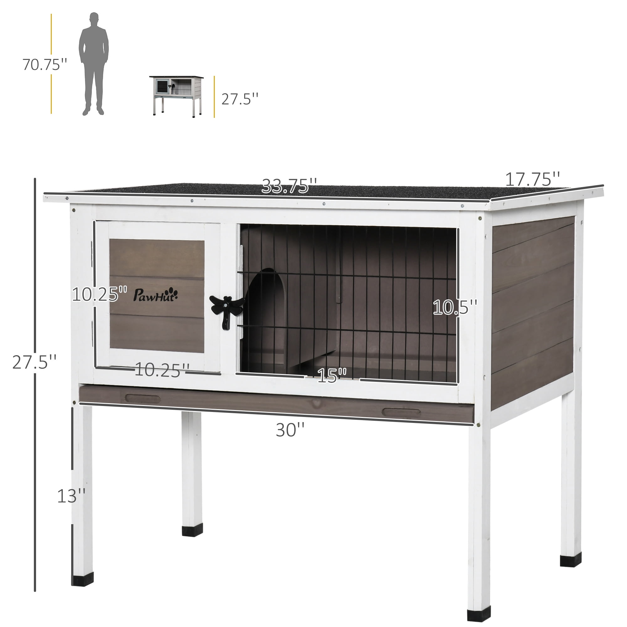 PawHut Elevated Rabbit Hutch w/ Hinged Roof & Metal Cage, Great for Small Animal