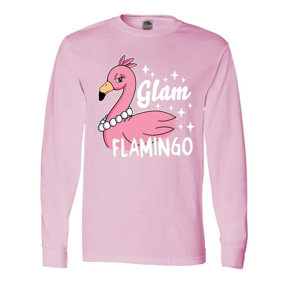 Inktastic Glam Pink Flamingo with Pearls Long Sleeve T-Shirt