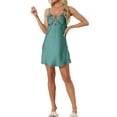 thumbnail image 2 of INSPIRE CHIC Vestidos de salón para mujeres, camisones de satén, vestido de noche con cuello en V, tirantes de espagueti, pijamas, vestido de noche XS Verde, 2 of 6