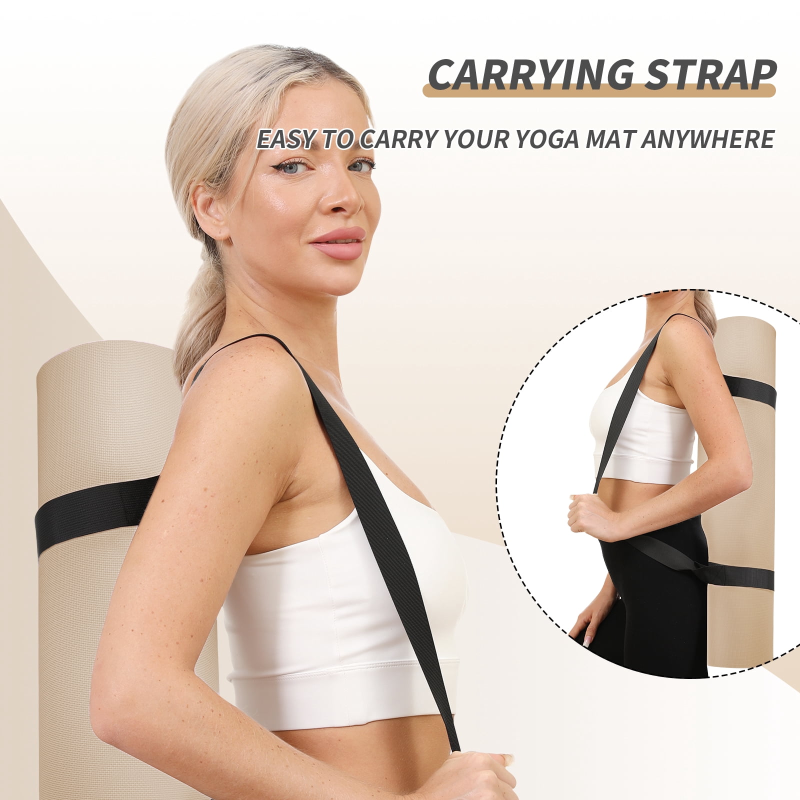 IDIDI Portable Yoga Mat – Travel-Friendly with Strap, 1/3 Inch Thick & Non-Slip – for Home Gym, Workout & Hot Yoga – Exercise Mat for Men, Women & Kids(Beige+Black)
