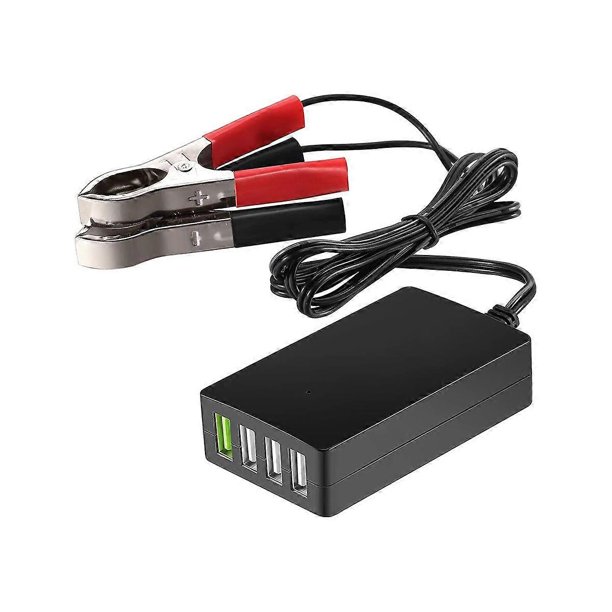 Portable DC Power Supply with Battery Clip, 12V/24V to 5V 4-Port USB Charger Multi-Port Adapter Other Smartphones