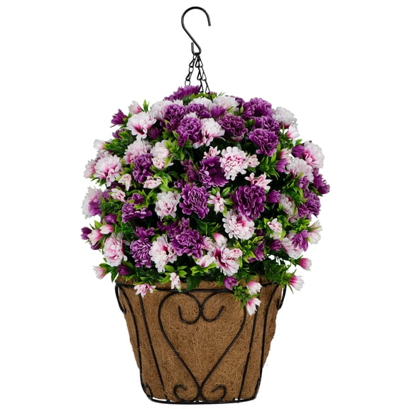 Sympathy Silks Artificial Cemetery Flowers - Hanging Basket Pink and Purple Mums