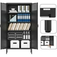 thumbnail image 4 of Metal Storage Cabinets with 4 Adjustable Shelves，Black Metal File Cabinet, 71'' Steel Storage for Home & Office, School,Kitchen Pantry,Tool Cabinet，Garage, Black, 4 of 15
