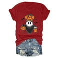 thumbnail image 5 of YDFCWXW Funny Halloween Shirts for Women Vintage Short Sleeve Crew Neck Holiday Party T Shirt 2025 Fall Witch Pumpkin Tops Red, XL, 5 of 5