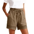 thumbnail image 5 of WULMLEO Cotton Linen Shorts for Women Drawstring Elastic Waist Short Pants Flowy Lace Trim Shorts Summer Beach Short Pants Light Brown M, 5 of 5
