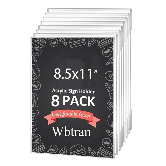 Wbtran Soporte para carteles de acrílico transparente para montaje en pared de 8,5 x 11 pulgadas con marco acrílico adhesivo de cinta 3M para oficina, hogar, tienda, restaurante, sin perforación (paqu