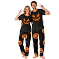 thumbnail image 7 of Family Halloween Pajamas Matching Sets, Black Jack‑o‑Lantern Face Soft Short Sleeve Top and Long Pants Halloween Pajamas for Family, 2 Piece Holiday Sleepwear Halloween Family Pjs Set, 7 of 7